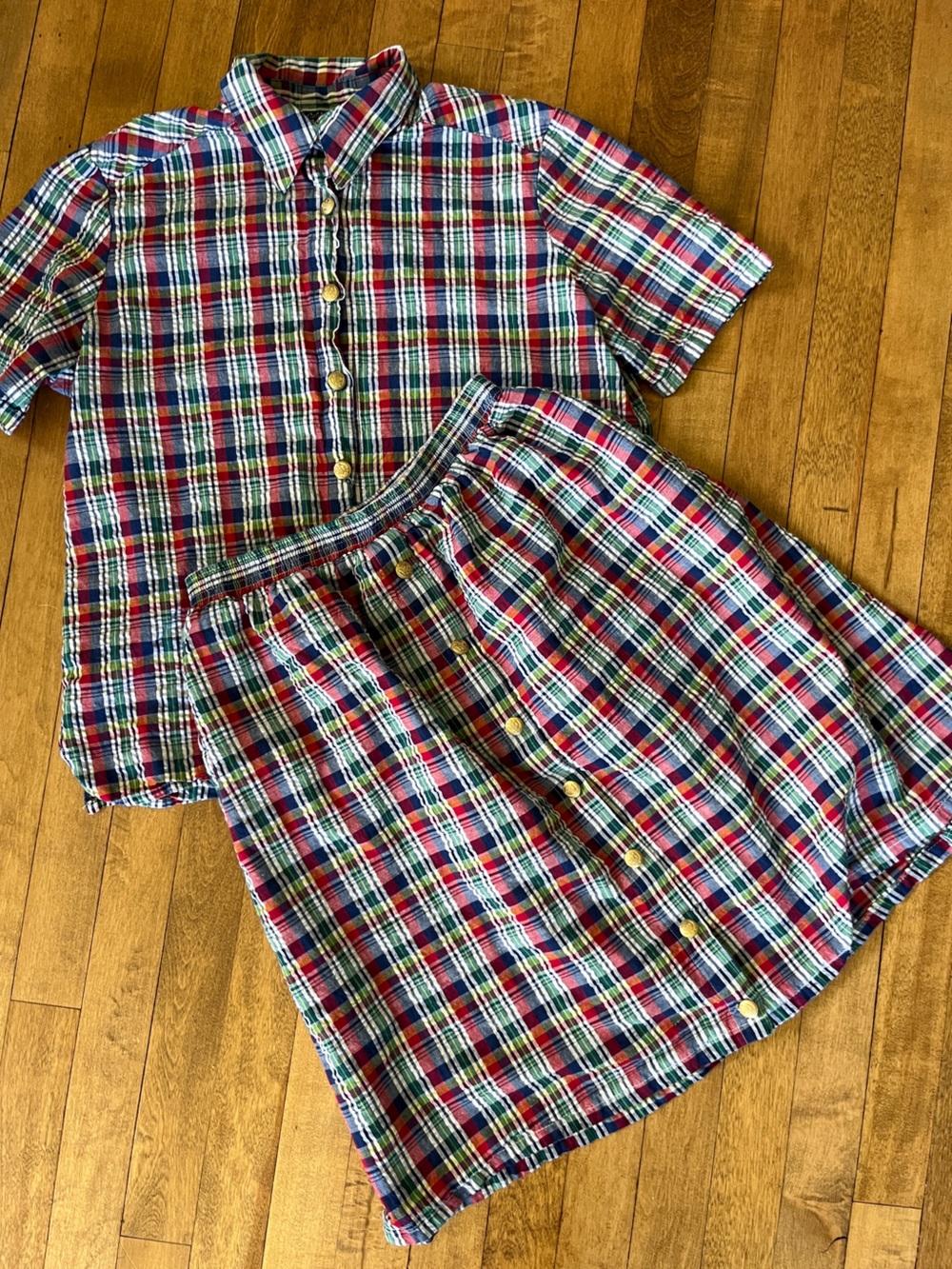 Vintage Plaid Skirt and Shirt Set
